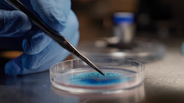 Closeup of a technician applying biocompatible plating on a medical implant showcasing safetyfocused hypoallergenic coatings with precision and care.