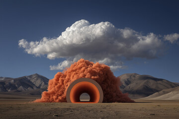 Surreal Orange Energy Portal Appearing in a Vast Landscape with Dramatic Clouds