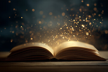 Open Book with Glowing Light &ndash; Concept of Knowledge, Learning, Wisdom, and Inspiration