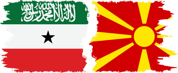 Northern Macedonia and Somaliland grunge flags connection, vector