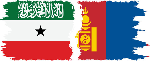 Mongolia and Somaliland grunge flags connection, vector