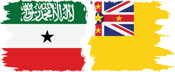 Niue and Somaliland grunge flags connection, vector