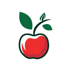 Bold Vector Illustration of a Bright Red Apple with Green Leaves - Emblematic of Wholesome Nutrition, Natural Growth, and Freshness in Health and Food Design