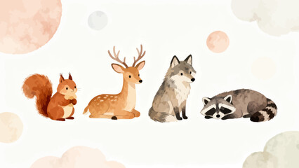 Cute forest animals in watercolor style © k8m