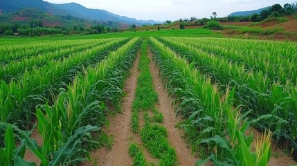 Cornfield rows under daylight