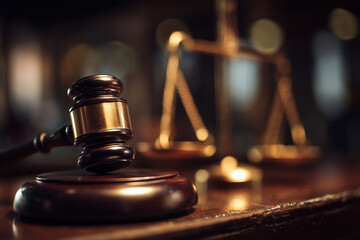 Courtroom Justice Scene &ndash; Gavel and Scales Representing Law, Legal Action, and Professional Judicial Concept