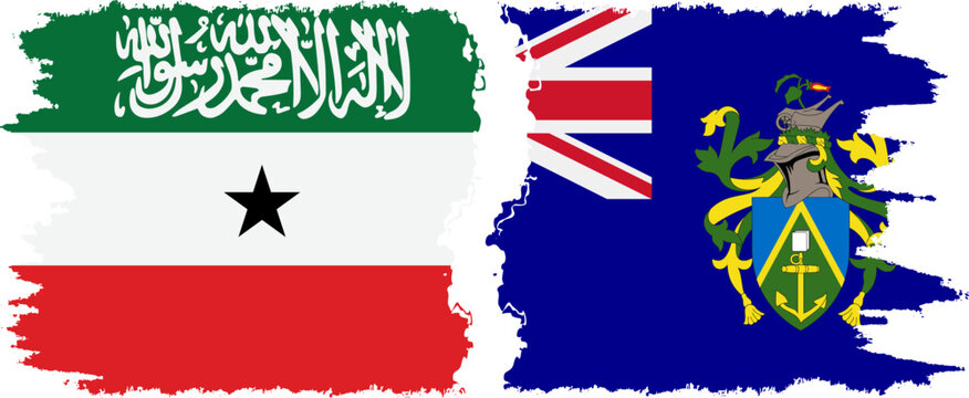 Pitcairn Islands and Somaliland grunge flags connection, vector