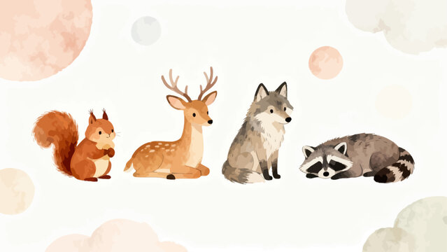 Cute forest animals in watercolor style