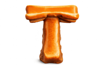 Letter T caramel textured isolated object with transparent background.