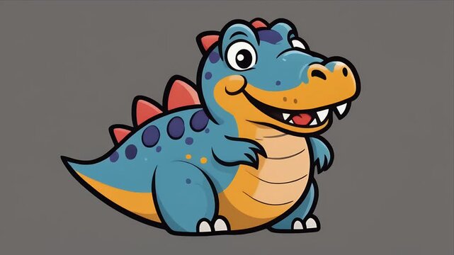 A delightful illustration of a cheerful blue dinosaur character featuring an orange snout and wide smile