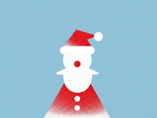 A stylized illustration of a snowman wearing a santa hat on a light blue background, festive holiday design element, gigapixel art scale with christmas