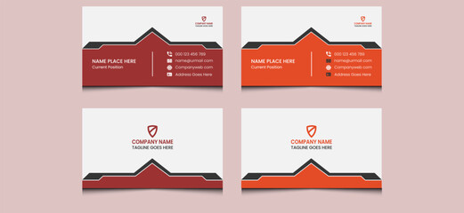 Simple clean creative corporate modern company professional elegant editable construction real estate agent agency minimalist name visiting business card design template red orange black colors.