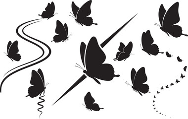 Butterfly silhouettes isolated on transparent background black butterfly shapes