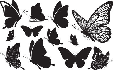 Silhouette of various butterfly species isolated on transparent background © Mahmud