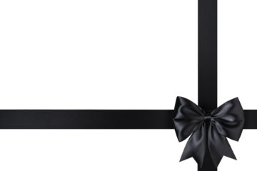 Black Bow Ribbon in Corner Isolated on White and Png Transparent Background, Clipping Path Included