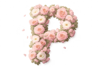 Floral Letter P Image on a transparent background, decorative design.