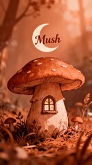 Illustration of a mushroom in the forest