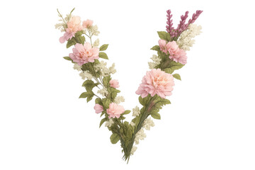 Obraz premium Floral Letter V design with transparent background for creative projects.