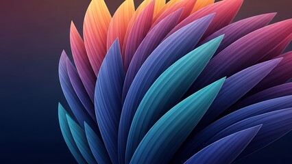 鮮やかなグラデーションが重なり合う抽象的な花のデジタルアート