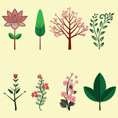 Spring Flat Botanical Illustrations Collection