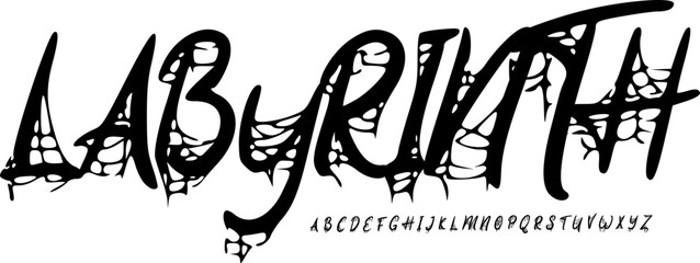 Labyrinth Font – Chaotic Calligraphy Alphabet Typeface Organic Handwritten Display Font for Artistic Branding, Dark Posters, Experimental Logos & Expressive Typography Design