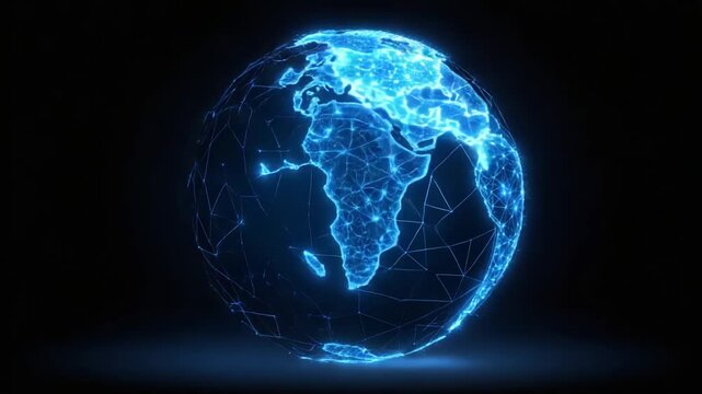A Stunning Digital Representation of Earth Highlighting Global Connectivity Through Advanced Network Technology and Data Visualization in Glowing Blue Tones