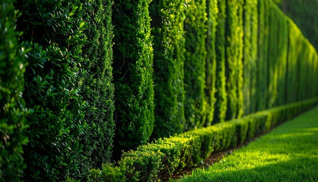 Neatly Trimmed Hedge Alley in Garden
