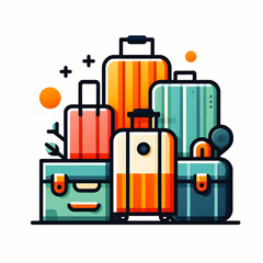 Flat Vector Icon of Multiple Travel Suitcases