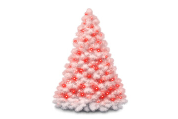 Pink christmas tree with red lights providing festive holiday decoration and winter celebration ambiance, isolated on transparent background