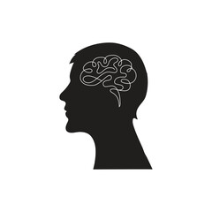 Head Silhouette with Brain Line