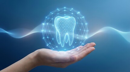 Futuristic Holographic Dental Care Concept with Glowing Digital Tooth Mapping