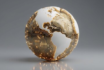 Digital Earth Globe with Glowing Circuitry Representing Global Fintech Network and Data Connectivity