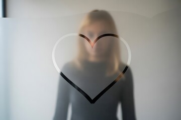 Heart shape revealed through frosted glass