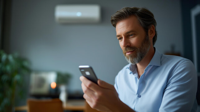 Faceless person controlling heating temperature with smartphone closeup concept of smart home and mobile application for managing smart devices residential automation climate