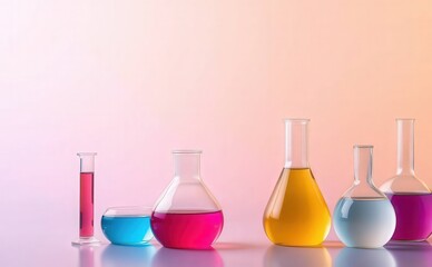 Vibrant laboratory equipment with colorful liquids on a gradient background