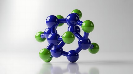 3D model of a molecule with blue and green spheres on a white background
