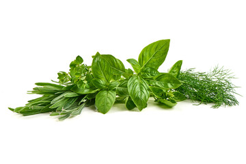 Obraz premium Fresh Culinary Herbs Bunch, isolated on white background