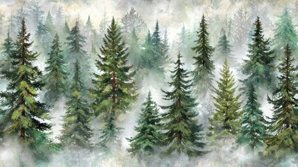Misty Forest Landscape with Pine Trees 2.