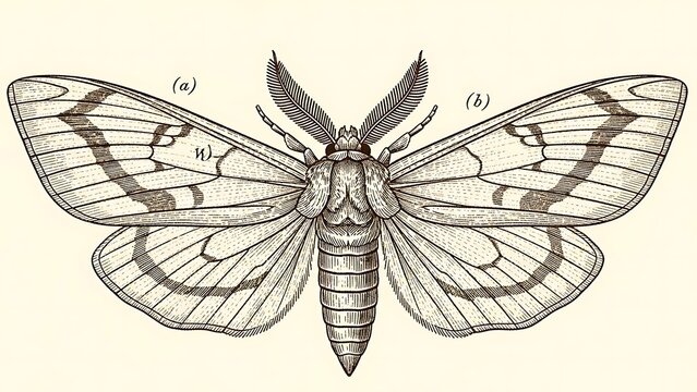 Vintage illustration of a moth with detailed wings and body