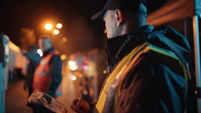 Medium shot highlighting security personnel monitoring scanning equipment at a checkpoint entrance managing access control protocols efficiently