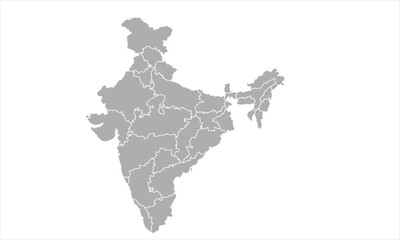 grey Vector Silhouette Map of India with Internal State Borders and Administrative Divisions