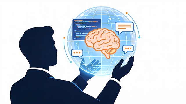 Business professional holding an AI wisdom globe. - Powered by Adobe