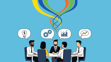 Business team discussing ideas in modern meeting room setting