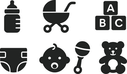 Collection of baby care and infant items icons
