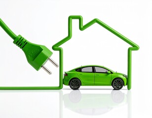 Elektroauto in Hauskontur aus Stromkabel als Symbol f&uuml;r nachhaltige Energieversorgung