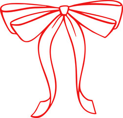 Elegant bow illustration in soft coquette ribbon style. Hand drawn vintage sketch silhouette made for Valentine design, fashion icons or cute decoration