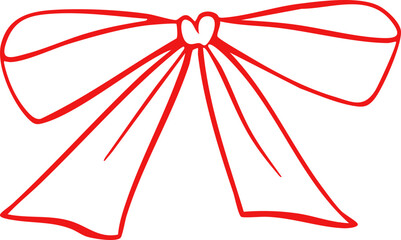 Whimsical coquette bow silhouette with ribbon. Vintage hand drawn sketch illustration designed as a vector element