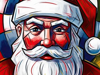 Vibrant stylized santa claus portrait in pop art style with bold colors and geometric shapes for holiday and christmas concepts with Stylized Portrait
