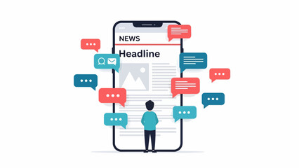 Person reading news on smartphone with social media notifications