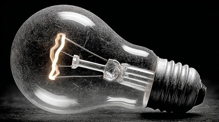 Glowing Light Bulb on Dark Background.